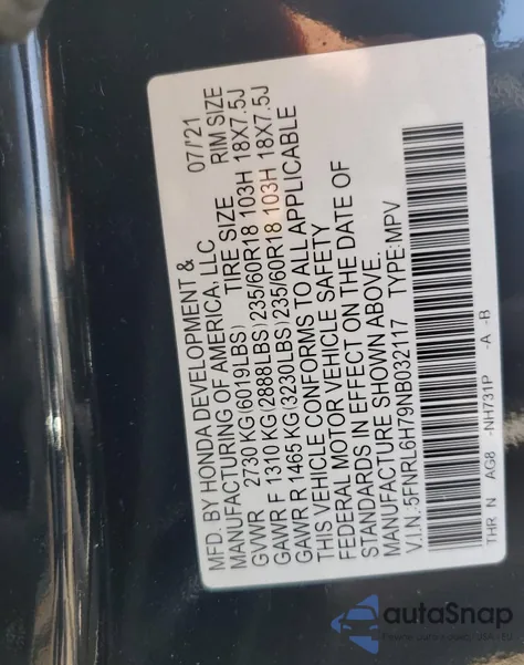 2022 Honda Odyssey Exl from USA, damaged, VIN 5FNRL6H79NB032117